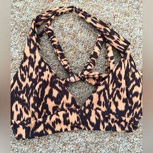Skatie Black and Peach Animal Print Swim Top